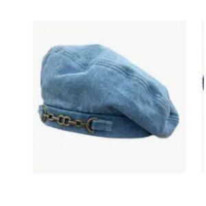 Blue Denim Beret with Gold Chain Accent